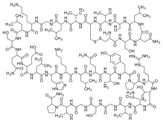 Elcatonin molecular structure showing the modified Cys1-Cys7 bridge Elcatonin molecular structure showing the modified Cys1-Cys7 bridge